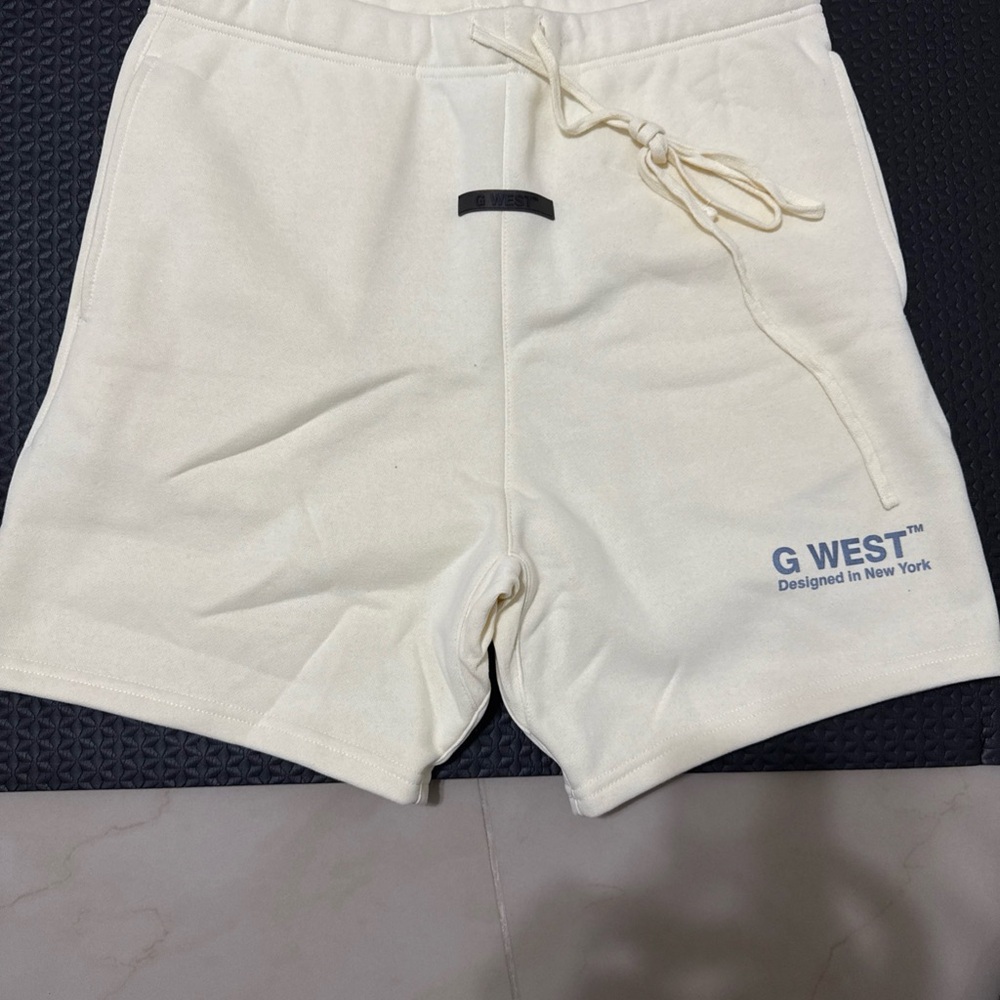 Cream Athletic Shorts with Drawstring Waistband